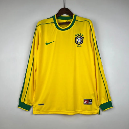 Camiseta retro local de BRASIL, manga larga, 1998